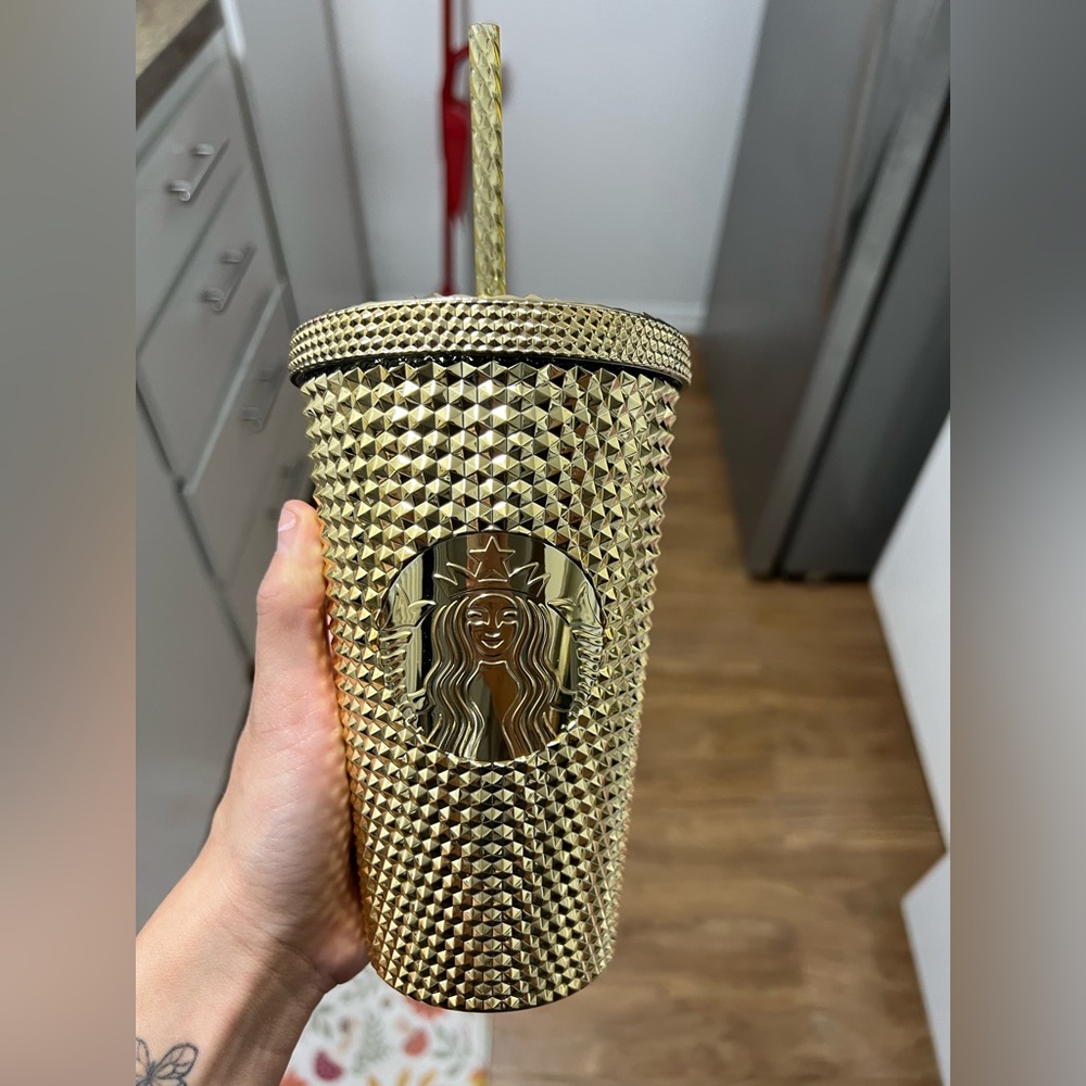 Limited edition Gold chrome studded Starbucks grande tumbler 16oz
